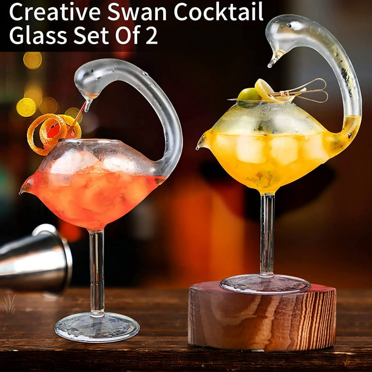 Aosijia Cocktail Glass Set of 2 Swan Glass 6 oz Drinking Glasses