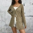 thumbnail image 5 of WRKEKC Openwork V Neck Kimono Cardigan Long Sleeve Mid-Length Button Down Cover Up Blouse for Women Spring Fall Lounge Wear Khaki M, 5 of 5