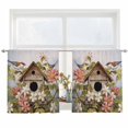 thumbnail image 2 of Birdhouse Vintage Semi Sheer Window Curtains 45 Inches Long, Spring Floral Birds Botanical Rod Pocket Voile Silky Chiffon Curtain Light Filtering Drapes for Living Room, Kitchen, 52"x45", 2 Panels, 2 of 9