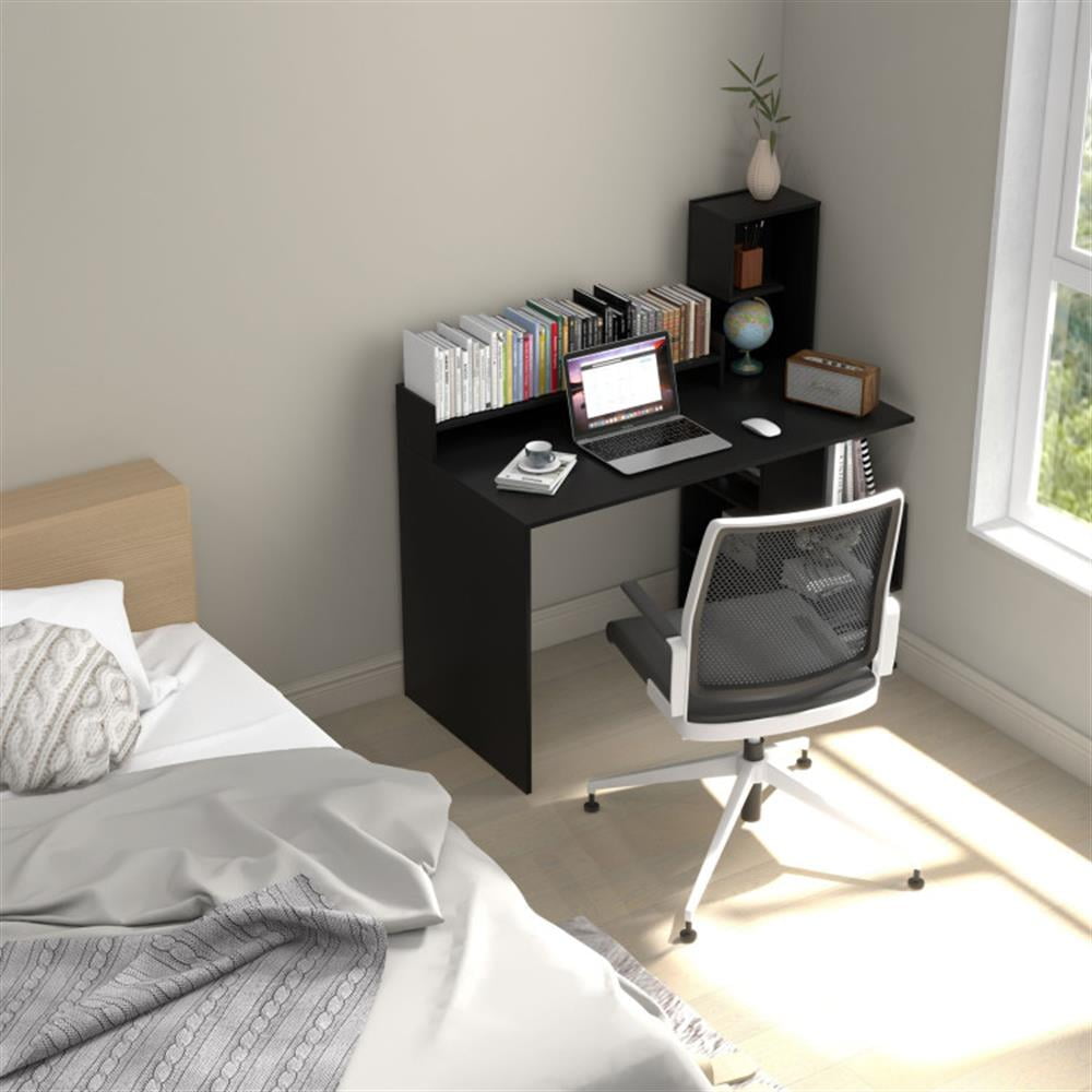 Demi Bonn Modern Computer Desk with Storage Bookshelf and Hutch for Home Office Desk Study Writing Table, Black