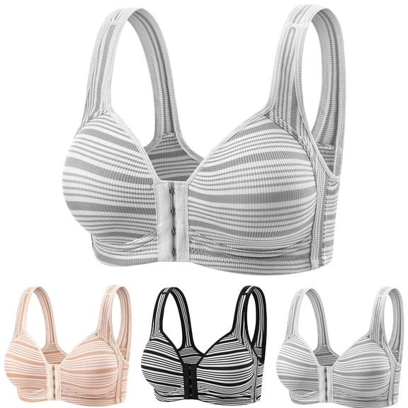 PNTUTB Women's Lightweight Striped Underwear Front-Closure Wire-Free Seamless Bra Soft-Support Anti-Spill Bra Seamless Tank-Style Everyday Bras