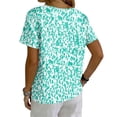 thumbnail image 5 of LWavelet Women's Floral Print Blouse Short Sleeve Tops Button Decor Pocketed Casual Basic Tee Cyan S, 5 of 5