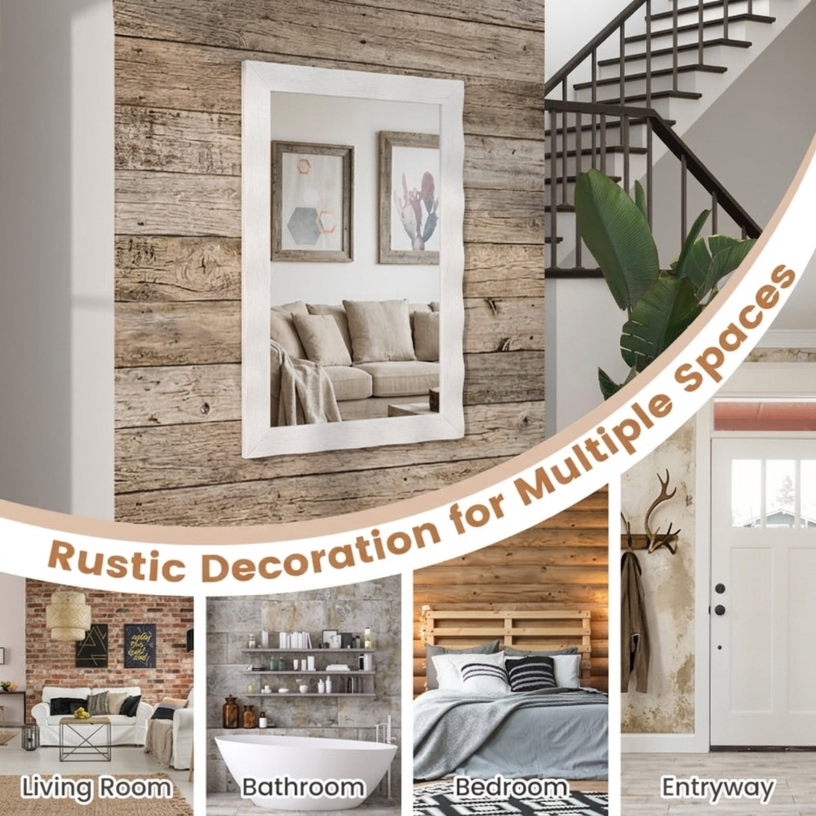 Vebreda Bathroom Wall Mirror, 41.5 x 28 inches Farmhouse Wall Mirror with Solid Wood Frame, Stylish and Rustic Decoration, High Quality Material