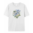 thumbnail image 5 of T Shirts for Women Short Sleeve Cotton Crewneck T-Shirt, White Blue Flower Embroidered Tee Tops Casual Basic T-Shirts, XS-5XL White 4XL, 5 of 7