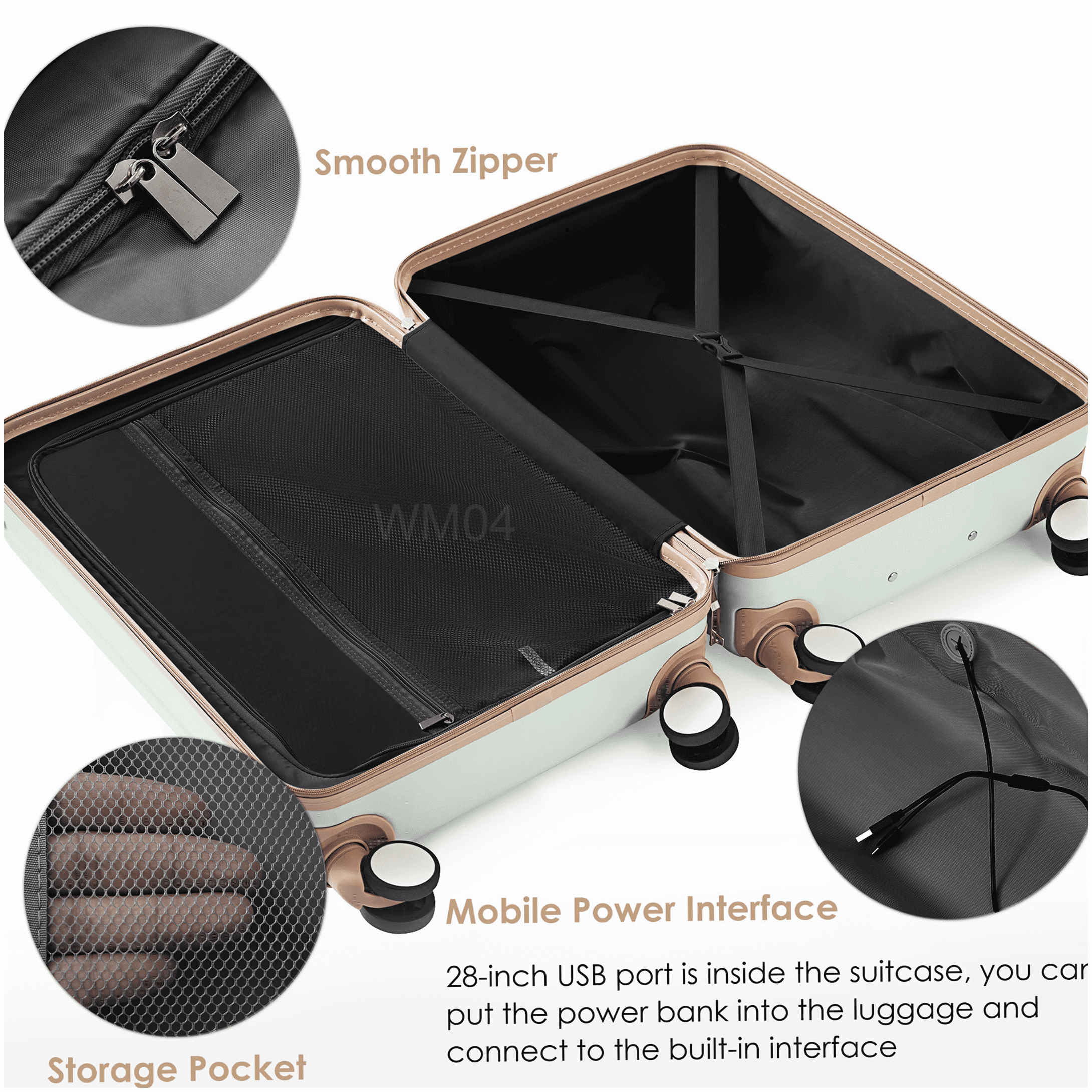 Airline Approved Carry On Luggage Set with USB Port, Front Opening, ABS Hard Shell & Spinner Wheels