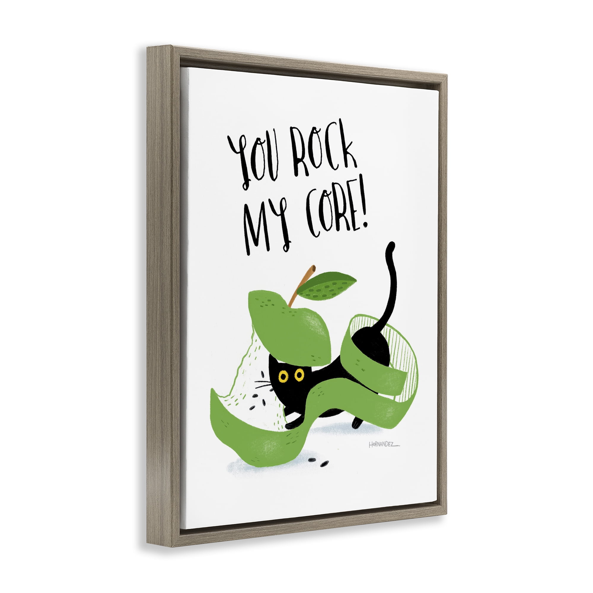 Stupell Industries Rock My Core Cat Animals Painting Brown Floater Framed Canvas Art Print Wall Art, 17 x 21