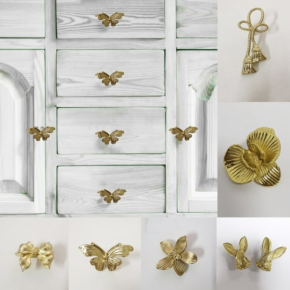 Dream Lifestyle Knob Door Handle Furniture Pulls Handles Flower Drawer Knob Decorative Brass Drawer Knob Cabinet Cupboard Pull Dresser Single Hole Knobs Handle for Wardrobe Bathroom Kitchen 2pcs