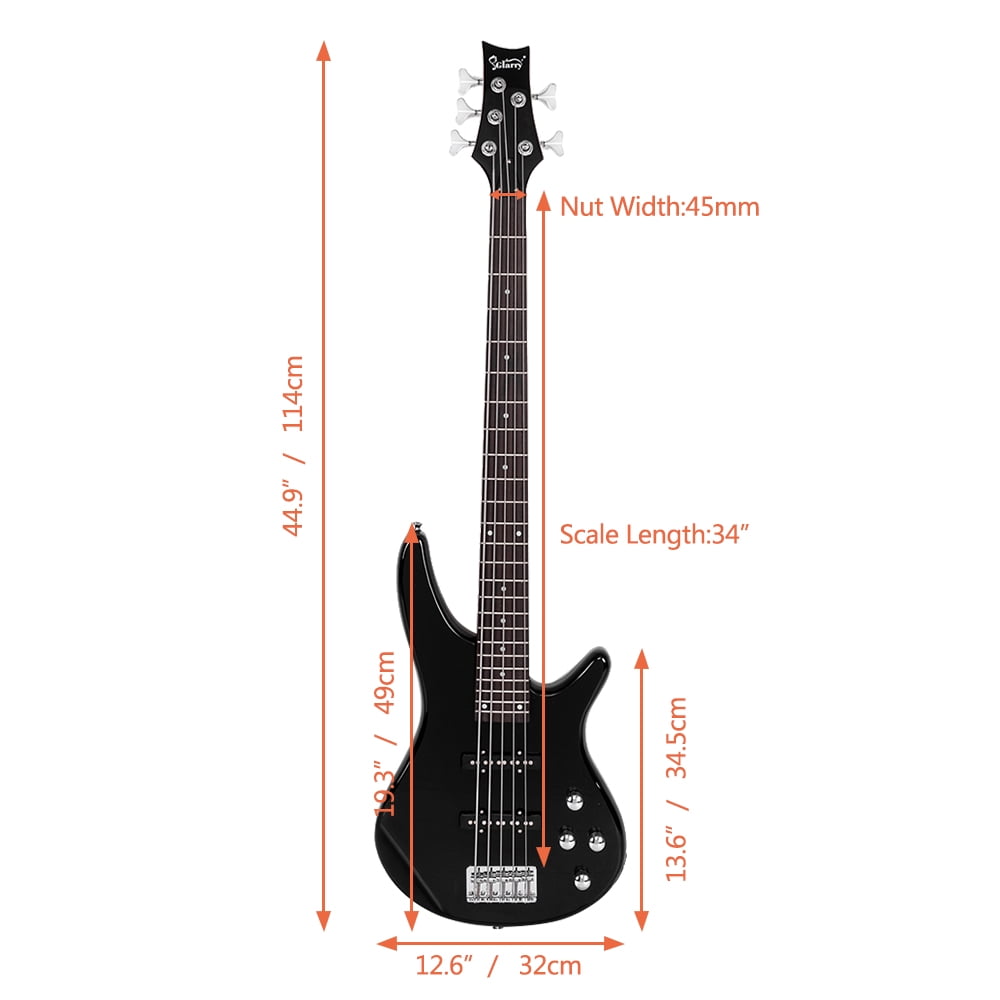 GIB Electric 5 String Bass Guitar Full Size Bag Strap Pick Connector Wrench Tool Black