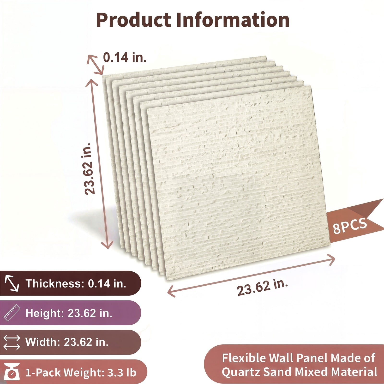 Easy4Home 8Pcs 24"x24" Flexible Stone Wall Panels 3D Faux Stone Texture Decorative Wall Tiles for Interior and Exterior Wall, Beige