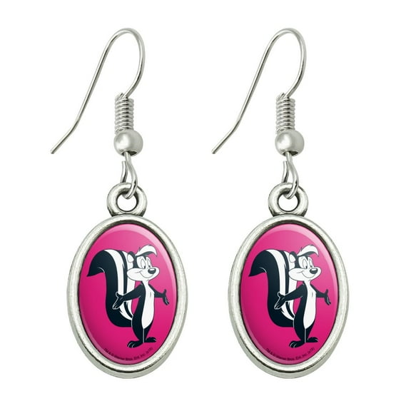 Looney Tunes Pepe Le Pew Novelty Dangling Drop Oval Charm Earrings