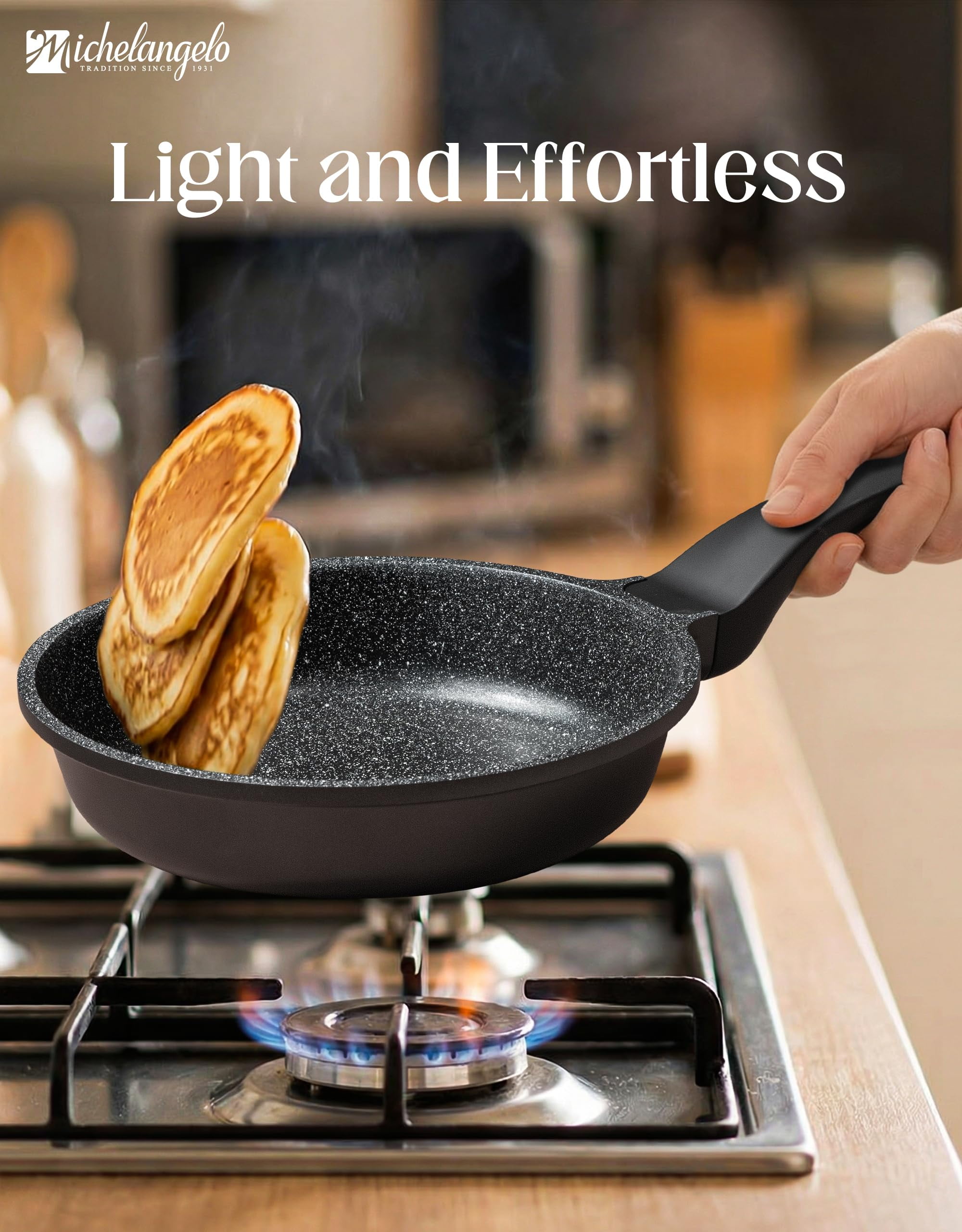 MICHELANGELO Frying Pans Nonstick - Large Non Stick Frying Pan 12 Inch | Ease of Cleaning, All Stovetops Compatible, Built to Last, Stay-Cool Handle