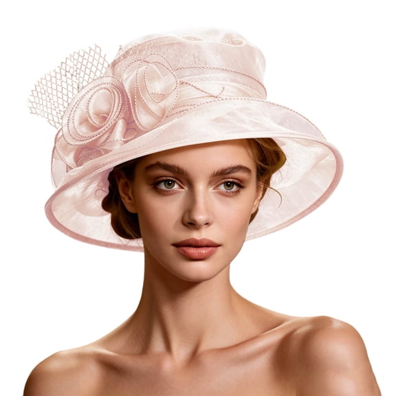 Women's Kentucky Derby Church Dress Hat Wide Brim Leaf Flower Bridal Shower Organza Fancy Hats Orange Free Size