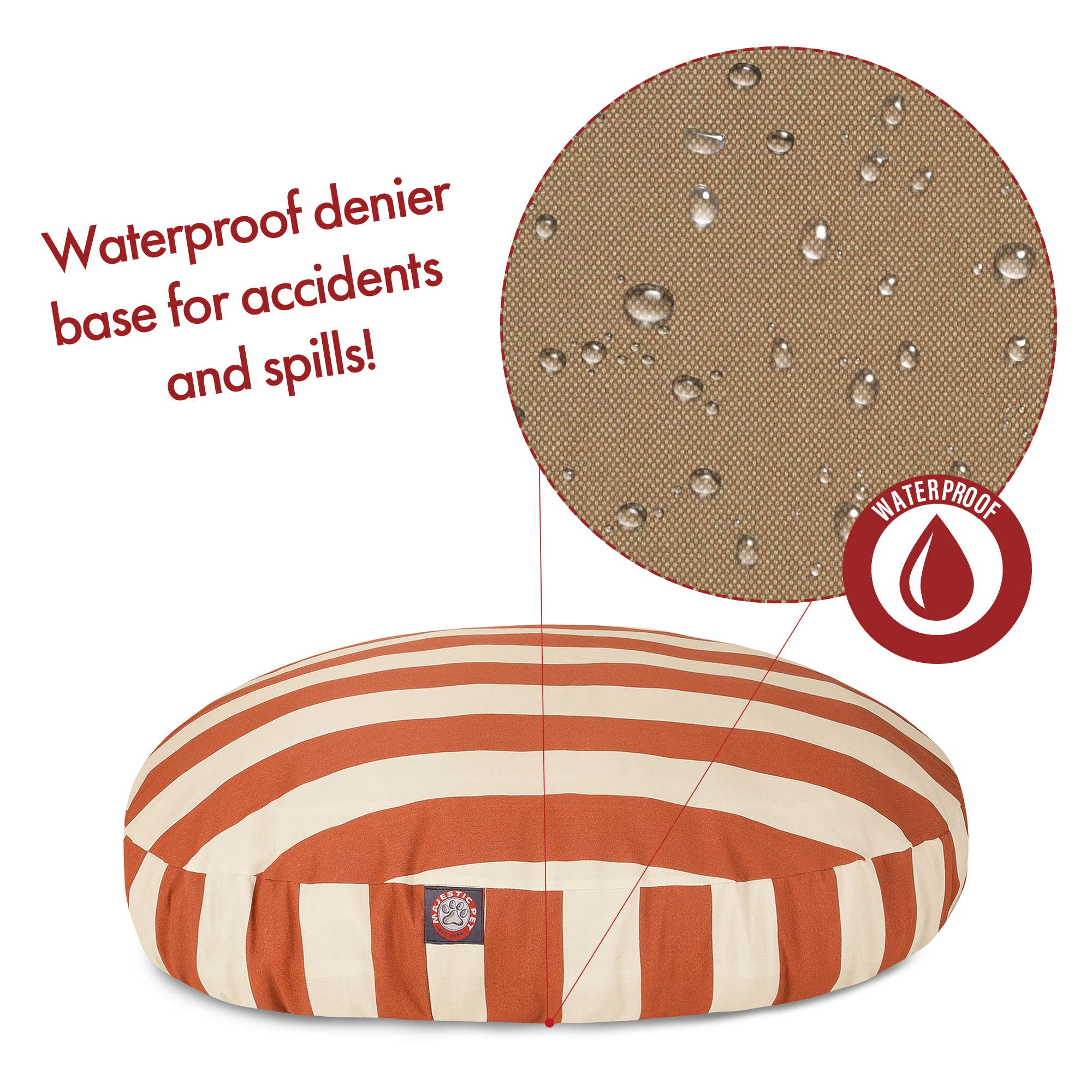 Majestic Pet Vertical Stripe Round Dog Bed Treated Polyester Removable Cover Burnt Orange Large 42 x 42 x 5