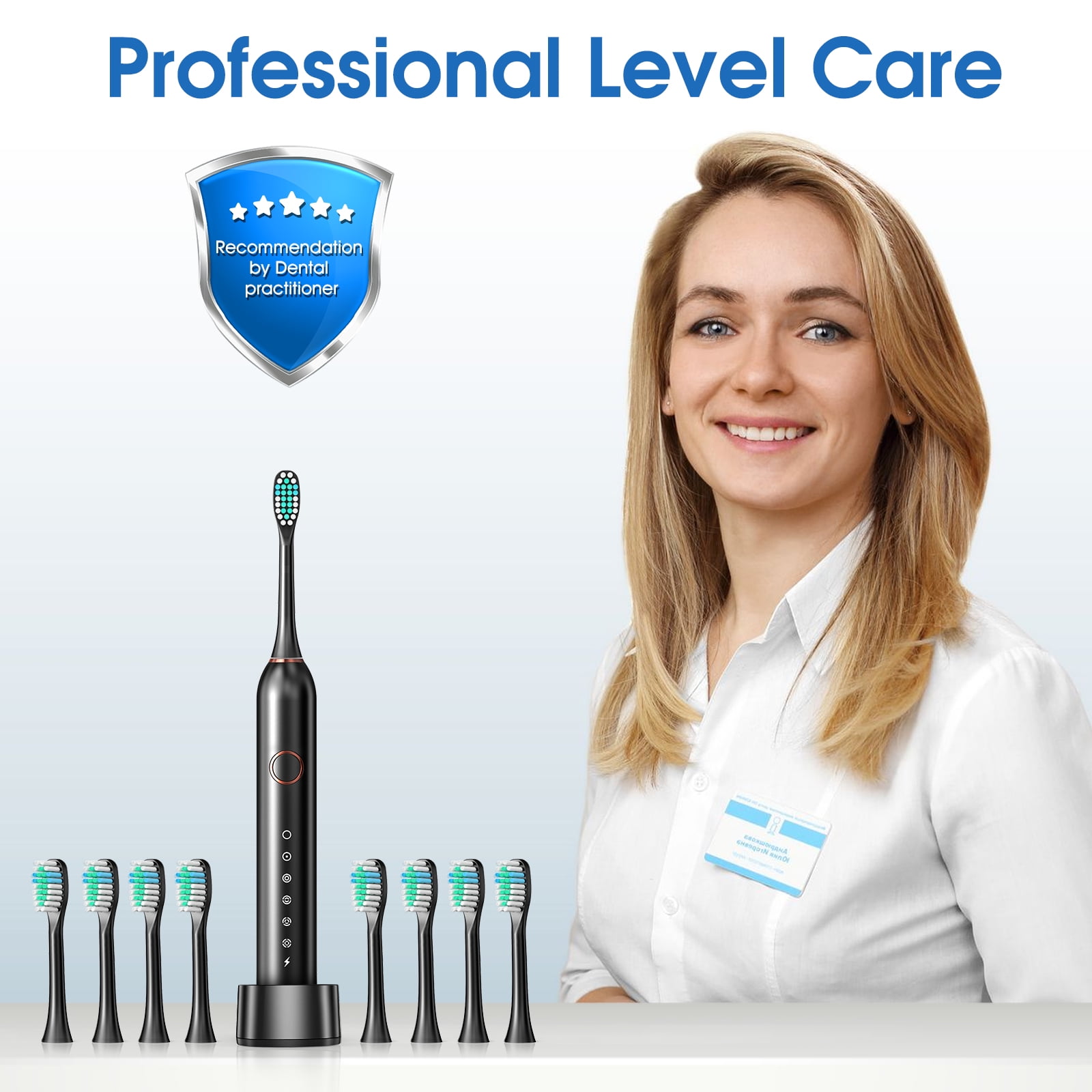 delpattern Sonic Electric Toothbrush, Adult Toothbrush Electric with 8 Brush Heads, 6 Modes, Wireless Fast Charge, 40000 VPM Deep Clean, Travel Case, Smart Timer, Black