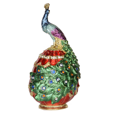 Peacock on Faberge Egg Trinket Jewelry Box Ring Holder Easter Gifts Collectible Figurines Tabletop Creative Gifts