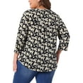 thumbnail image 3 of Agnes Orinda Women's Plus Size 3/4 Sleeve Zip Up Floral Print V Neck Casual Pullover Blouses Tops 1X Black, 3 of 6
