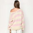thumbnail image 4 of Womens Sweaters Off The Shoulder Long Sleeve Chunky Open Knit Pullover Sweaters Oversized Striped Casual Sweater, 4 of 4