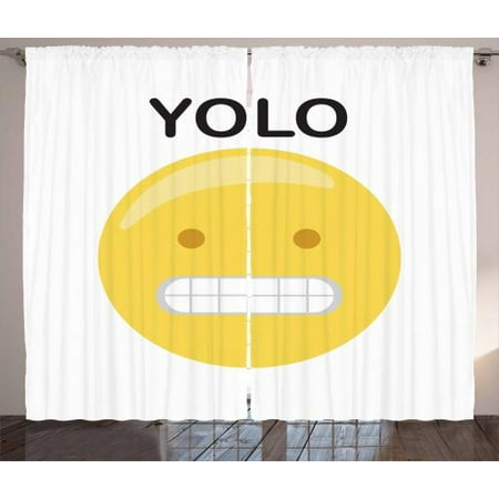 Yolo Curtains 2 Panels Set Funny Emoji Face And Abbreviation Of Life Quote Contemporary Elements Window Drapes For Living Room Bedroom 108w X 96l