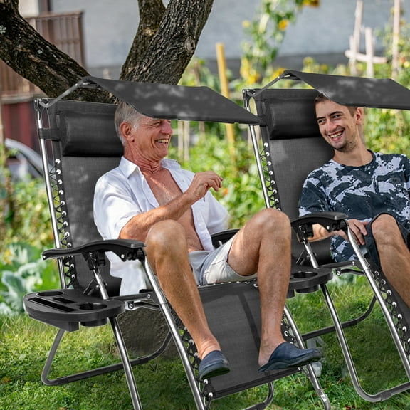 SalonMore Foldable Zero Gravity Chair with Pillow and Head Canopy - Black