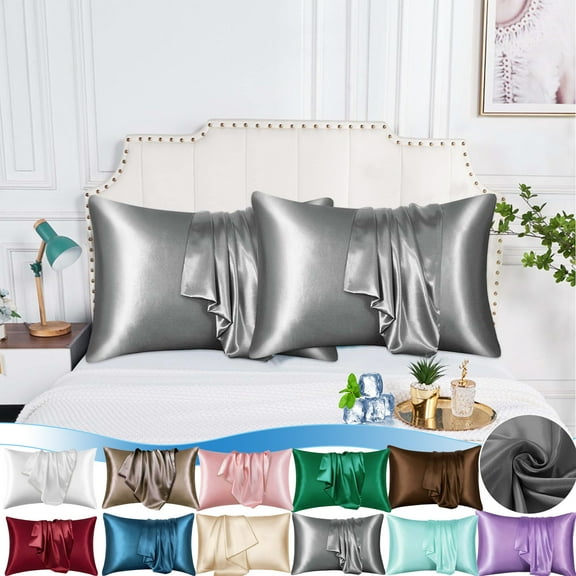 Livrdious Satin Silk Pillowcase for Hair and Skin Soft and Cooling Pillow Cases with Envelope Closure Gift for Women Men, 2-pack, 20"x28"