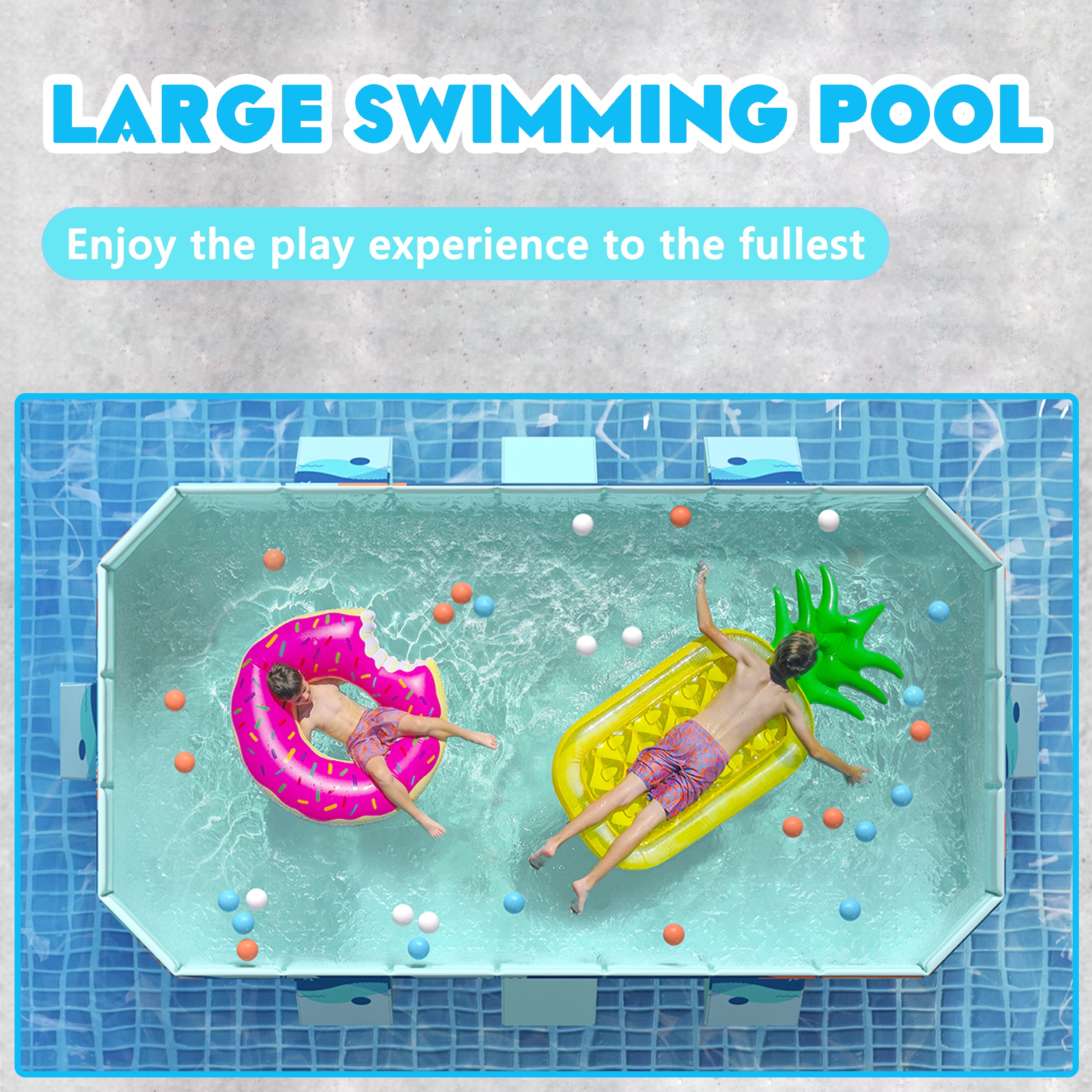 Hyindoor Outdoor Foldable Non-Inflatable Adults and Kids Swimming Pool Anti-Slip Hard Plastic for Lawn Garden Backyard（116" x 65" x 21"）