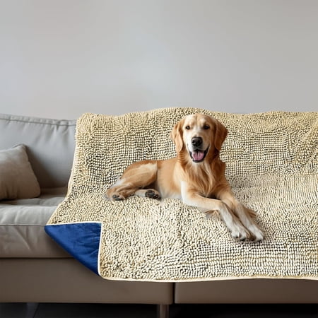 Muddy MatÂ® Dog Blanket - Chenille Water Absorption Blanket for Bed & Couch Cover for Dogs Washable Anti-Slip Soft and Durable Furniture Protector for Dogs - Beige 52 x72