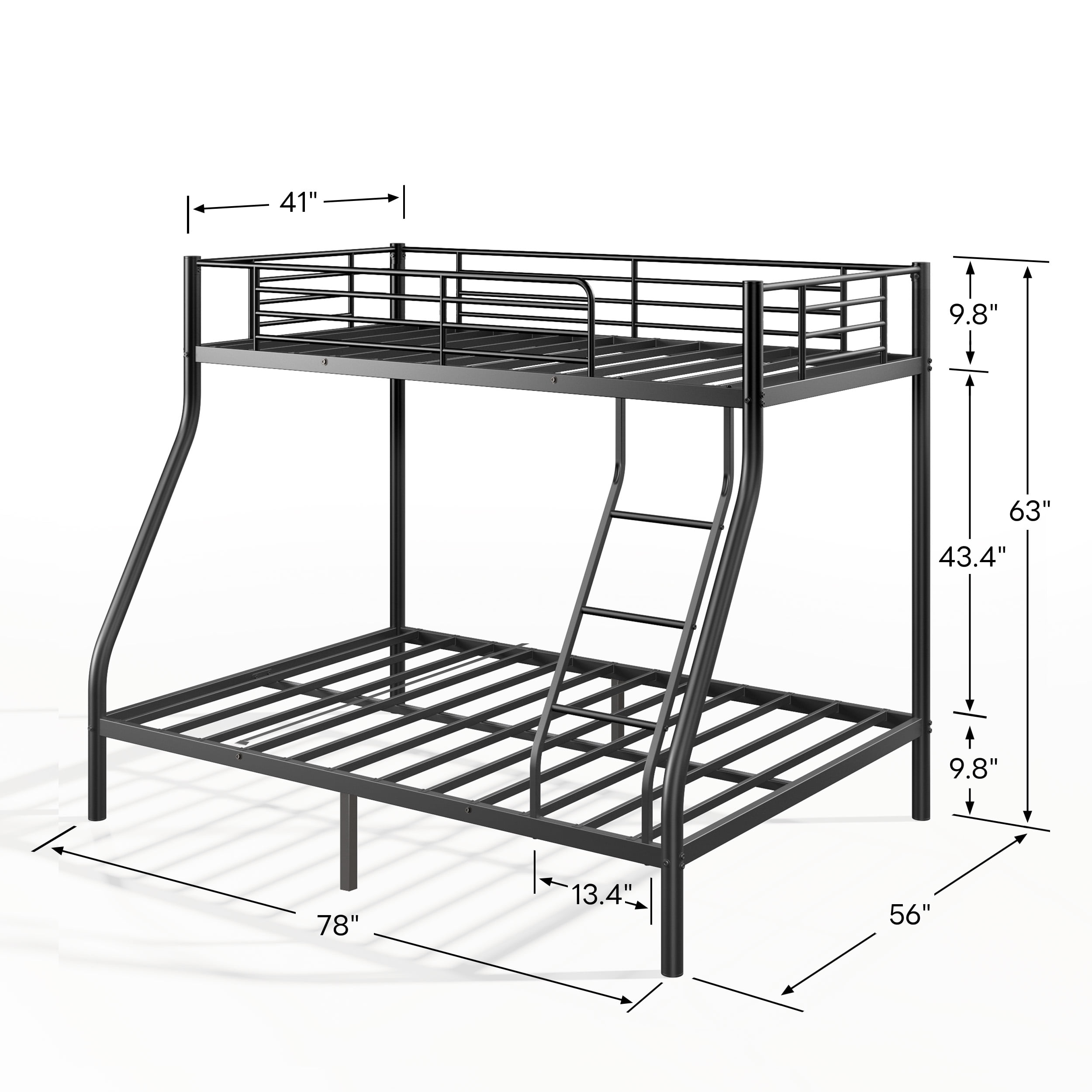 Twin Over Full Bunk Bed for Adults and Teens, Heavy Duty Metal Frame, Space Saving Bed for Dorm Room, Guest Room or Kids' Shared Bedroom, Black Platform Bed