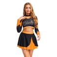 thumbnail image 1 of Aislor Womens Shiny Rhinestone Cheerleading Uniform 2 Piece Set Long Sleeve Crop Top & Skirt For Dance Orange XXL, 1 of 6