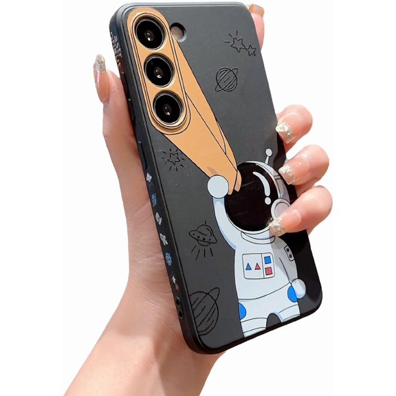 Compatible with Samsung Galaxy S23 Astronaut Case Women Girls Cute Candy Case Camera Lens Full Protection Soft Silicone Protective Case for Samsung Galaxy S23 6.1 inch (Black a)