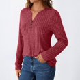 thumbnail image 5 of WTOBBY Women's T Shirt Tee Button Long Sleeve Daily Weekend Fashion Basic V-Neck Regular Top - Casual Comfort Wear with Button Detail for Stylish Outfits,Wine M, 5 of 6
