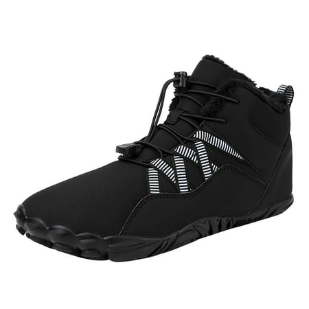 

eileial Men s Women s Winter Barefoot Hiking Boots Slip on Warm Snow Boot Wide Toe Ankle Booties Waterproof Black 7.5