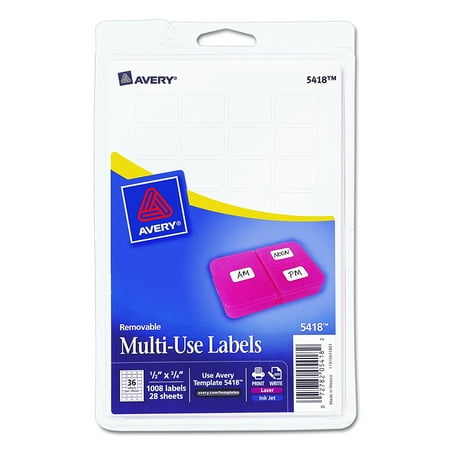 Removable Print or Write Labels, White, 0.5 x 0.75 Inches, Pack of 1008 (5418), Removable labels stay only as long as you want them to By Avery