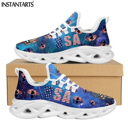 

New Trend Unisex Lace-up Sneakers American Flag Skull Design Flats for Women Breathable Footwear Walking Shoes 2024
