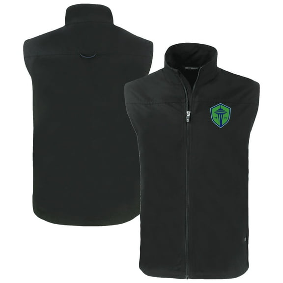 Men's Cutter & Buck Black Seattle Sounders FC Big & Tall Charter Eco Recycled Full-Zip Vest