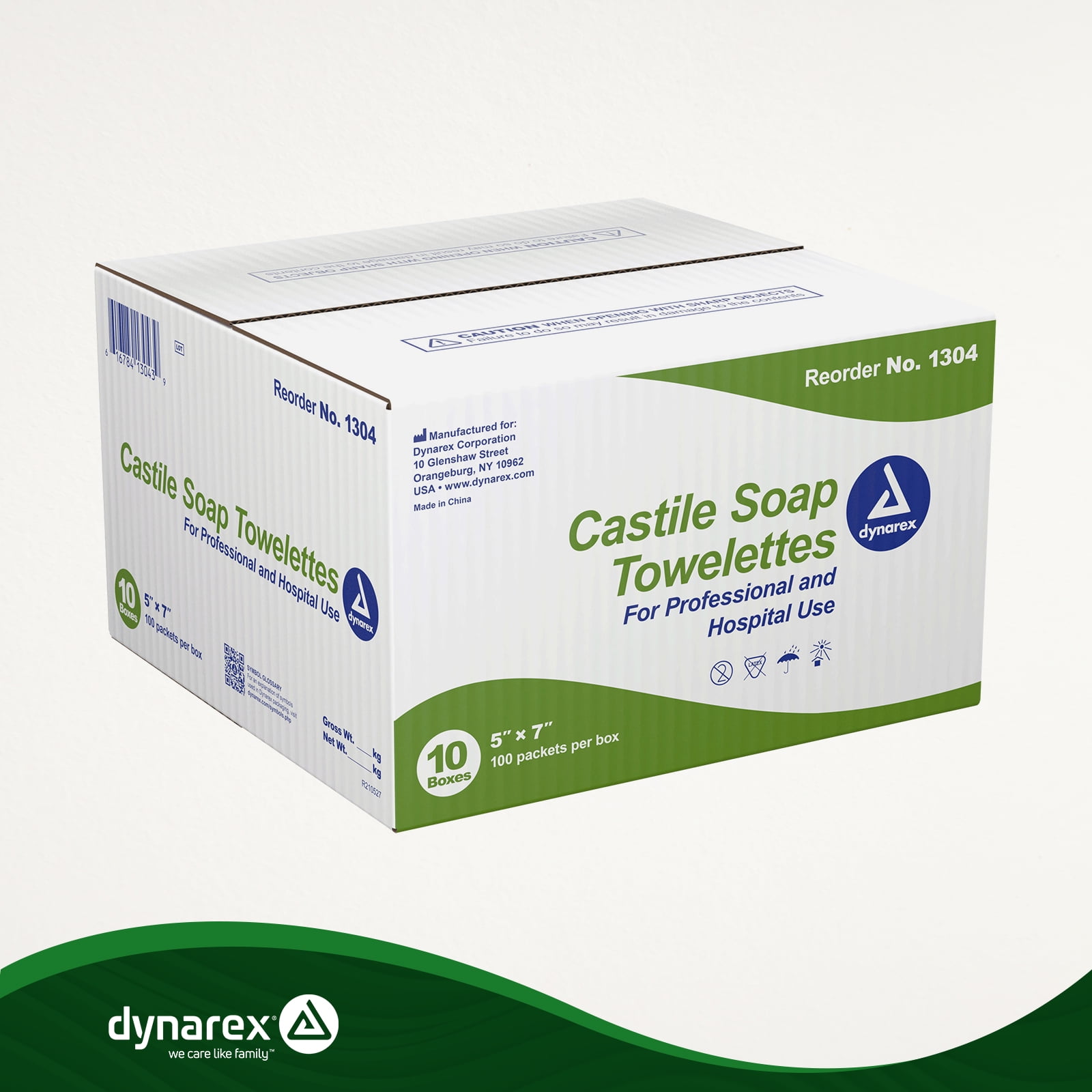 Dynarex Castile Soap Towelettes - Professional-Grade Wet Wipes Individually Wrapped for Hospital, School, Home - No Alcohol Gentle Formula with Coconut Oil-Based Soap, Size 5" x 7", 1000 Wipes Total