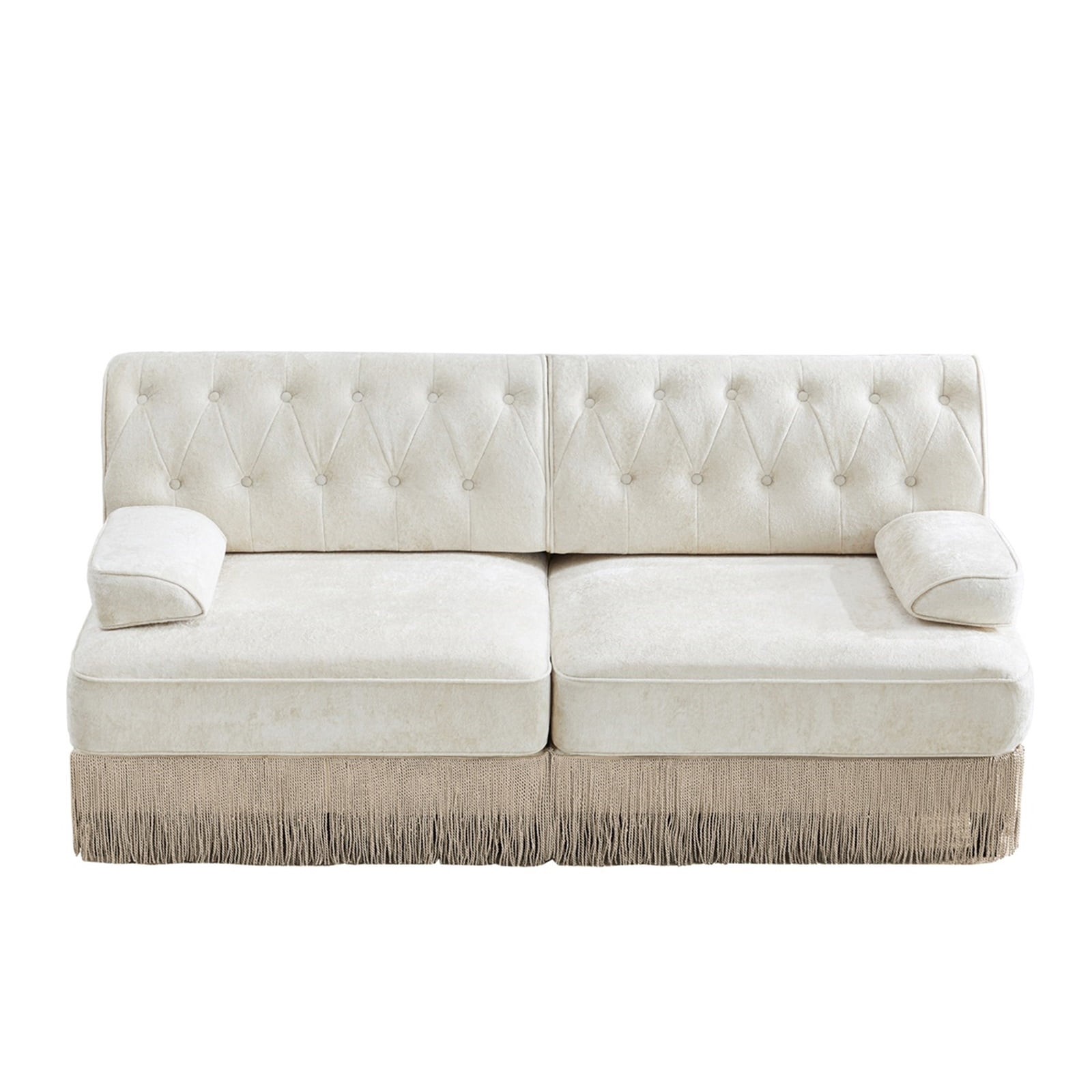 Hommoo 2-Seater Chesterfield Style Velvet Fabric Sofa Couch set, Tufted Button Upholstered Design and Floor-grazing TasseL, Free Combination Sectional Sofa, for Home, Beige