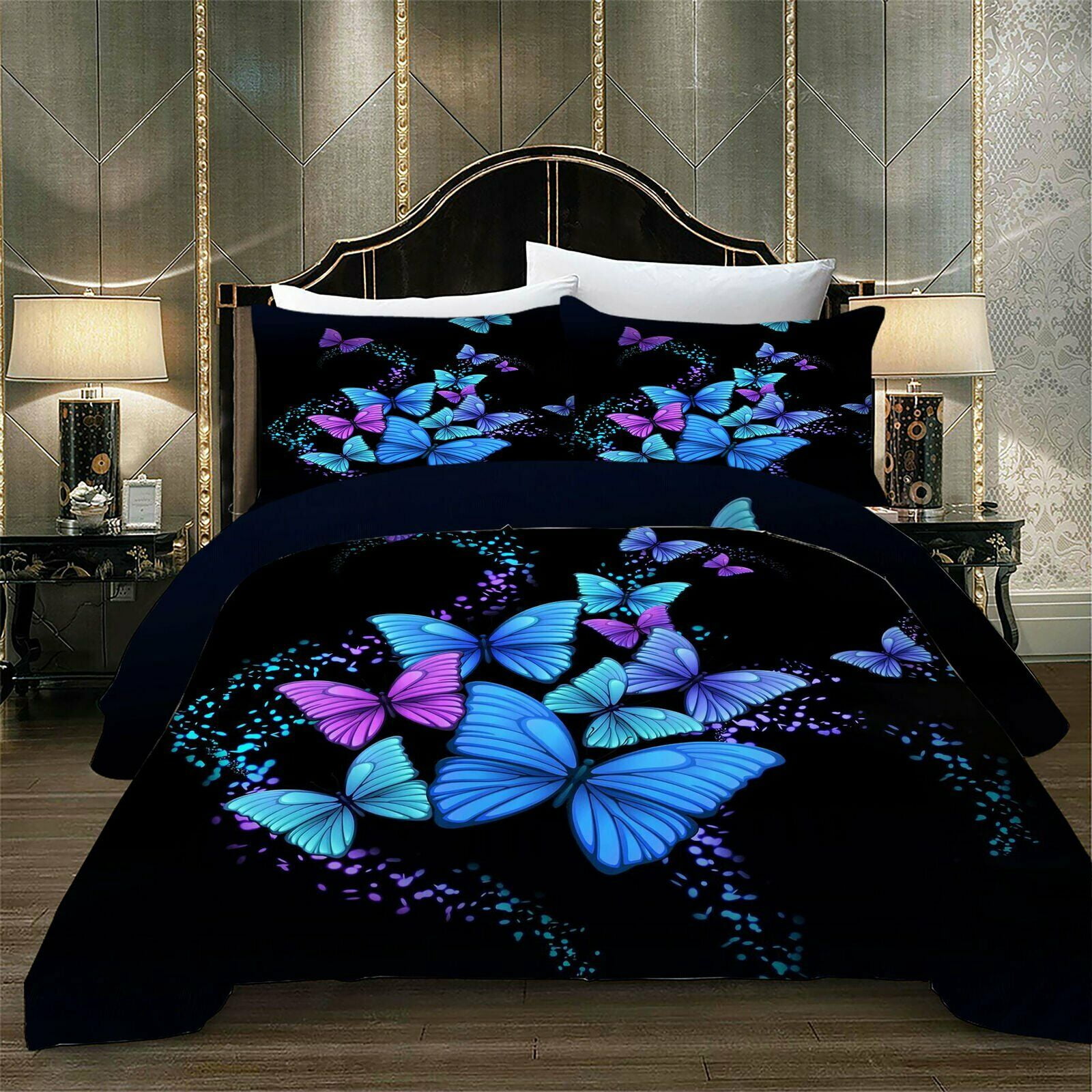 3D Blue Butterfly Flower 6 Bed Pillowcases Quilt Duvet Cover Set Single Queen US 