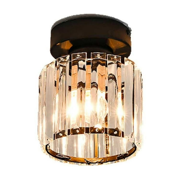 Black Crystal Ceiling Light Modern Corridor Balcony Porch Entrance Bedroom Lighting Fixture Iron Art Design Warm Yellow Led Bulb Not Included 5.11X5.11X6.69 Inches