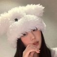 thumbnail image 4 of Fluffy Beanie Hats for Women Cartoon Puppy Design Winter Plush Warm Knit Skull Cap, 4 of 8