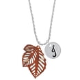 thumbnail image 1 of Delight Jewelry Acrylic Medium Triple Leaf Pearly Brown Silvertone Script Initial Disc - J - Charm Necklace, 20"+3", 1 of 4