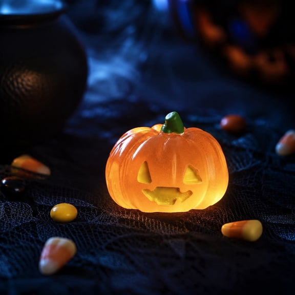 Desktop Holiday Halloween Ornament, Luminous Ghost Pumpkin Glowing Figurine, Resin Small Statue for Shelf Entryway Living Room Farmhouse Table Decor