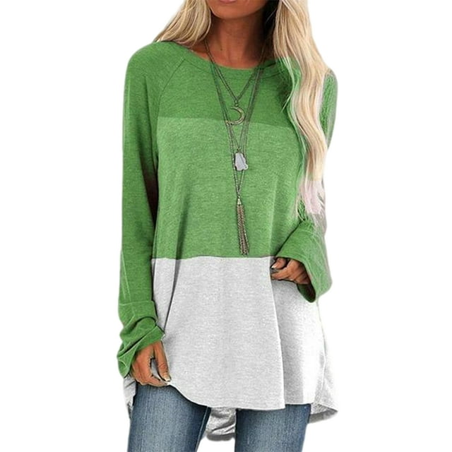 Bellella Tunique à Manches Longues Blouse pour Femmes Col Rond Décontracté Chandail Ample Confortable T-Shirt Mode Extérieure Tee Tops Bloc de Couleur 33 S
