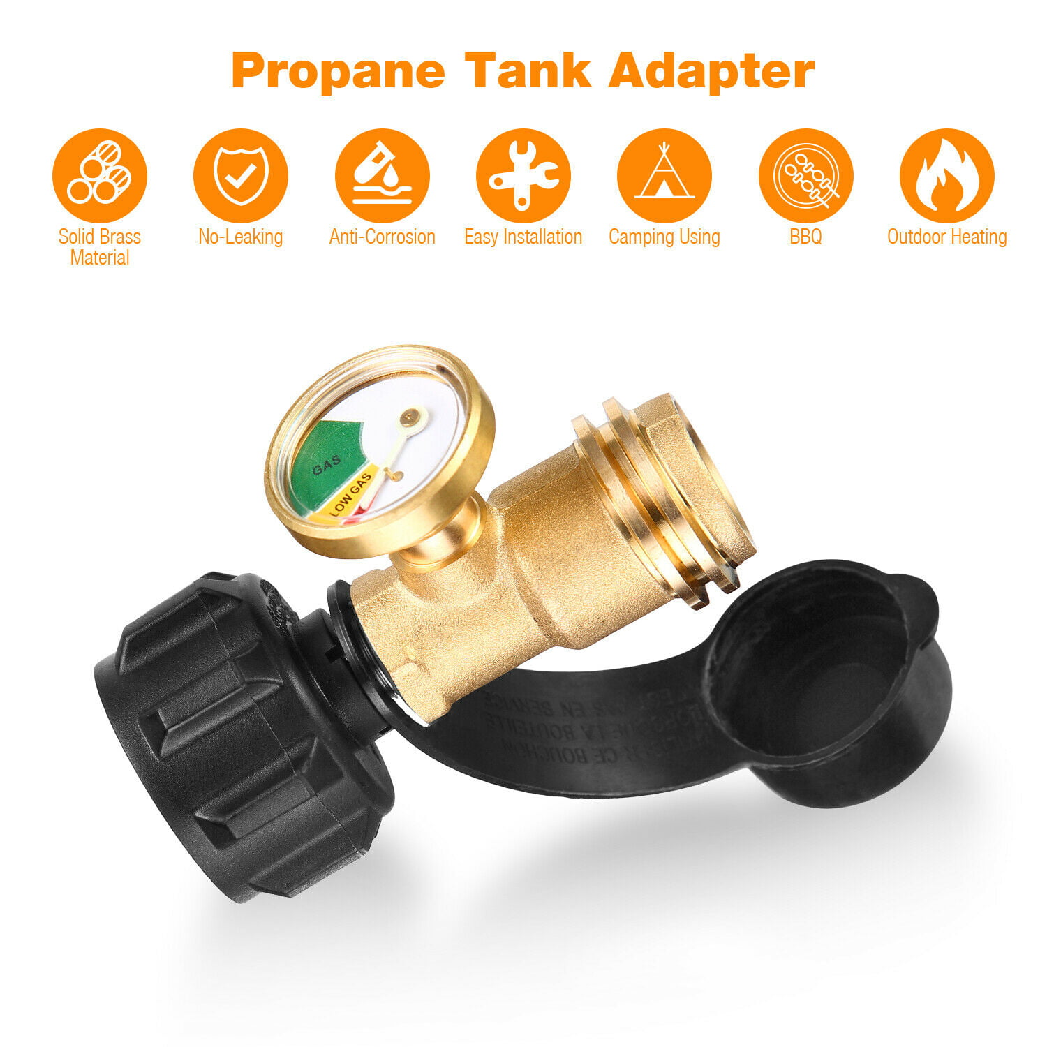 Propane Gas Tank Brass Adapter Gauge Grill BBQ RV Pressure Level Meter Indicator 