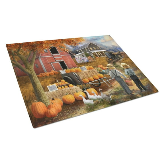 Fall Amish Pumpkin Stand Glass Cutting Board Large PTW2075LCB