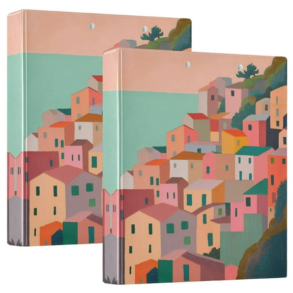 FORMRS 3 Ring Binder 1.5 inch with Pockets Set of 2 Clip Board 200 Sheets Capacity, Cityscape Painting