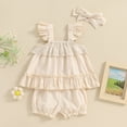 thumbnail image 2 of Suealasg Toddler Girls Outfits Fly Sleeve Ruffled Cami Tops with Shorts and Headband Set 3Pcs Baby Girls Summer Birthday Photoshoot Clothes, 2 of 10