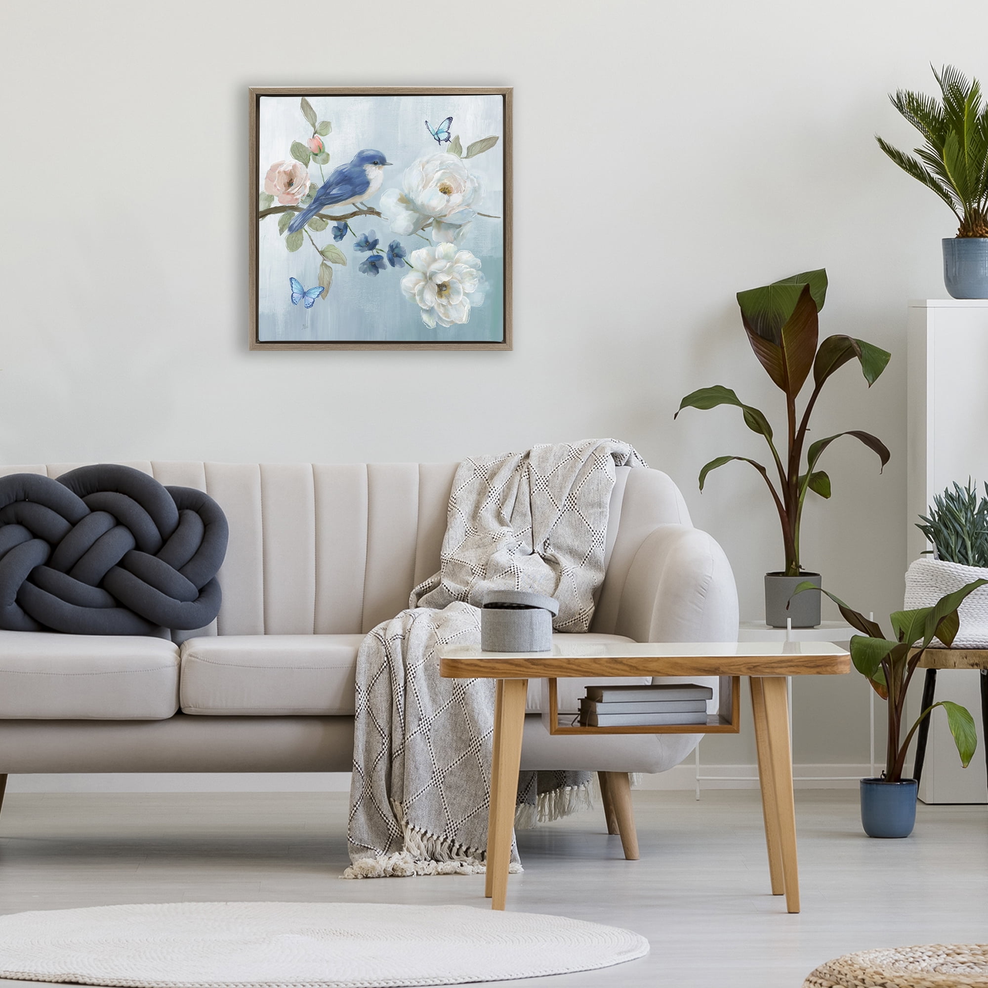Stupell Industries Blue Bird Tranquility Brown Framed Floater Canvas Wall Art, design by Nan