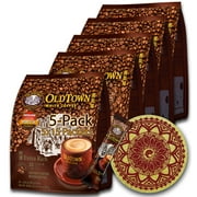 (5-Pack - Extra Rich ) OLD TOWN (3 in 1) Extra Rich White Coffee Asian Instant Coffee Package with a WHALEVER Eco Friendly Cork Coasters Coffee Lover Package, oldtown White Coffee 75 Packets