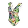 thumbnail image 4 of Yiaed Watercolor Blooming Cactus Print Women's Ruffled One Piece Swimsuit V Neck Swimwear Slimming Monokini for Woman-Small, 4 of 8