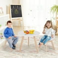 thumbnail image 2 of Kids Table and Chair Set, 3 PCS Wood Activity Play Table with Padded Seat & Wood Legs for Arts, Crafts, Reading, Preschool, Kindergarten, Playroom, Mid Century Modern Toddler Table and Chairs, 2 of 9